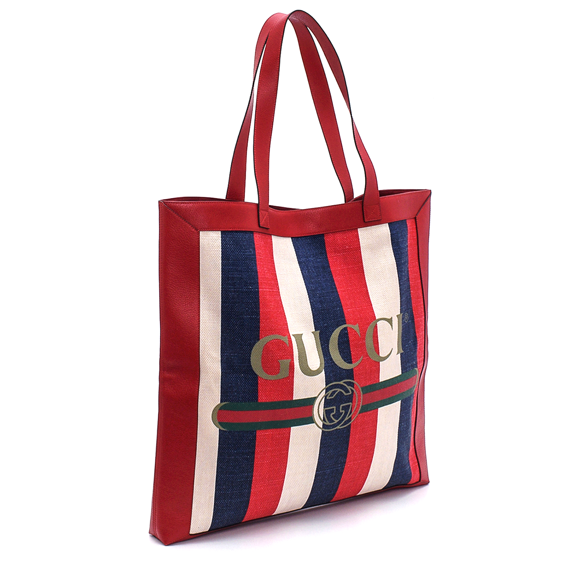 Gucci - Tricolor Leather and Canvas Striped Shopper Tote Bag 